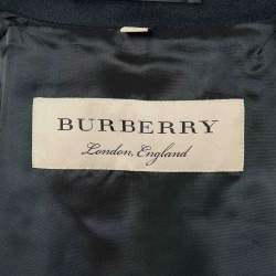 Pre Owned Burberry Navy Blue Wool and Cashmere Double Breasted Coat S