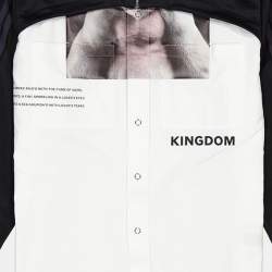 Burberry White Monkey Print Cotton and Jersey Iconic Striped Shirt L