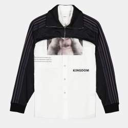 Burberry White Monkey Print Cotton and Jersey Iconic Striped Shirt L