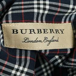 Burberry Navy Blue Plaid Cotton Button-Down Shirt XXL