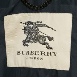 Burberry Navy Blue Synthetic Leather Trim Hooded Jacket XXL