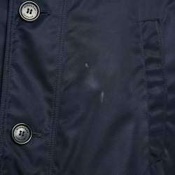 Burberry Navy Blue Synthetic Leather Trim Hooded Jacket XXL