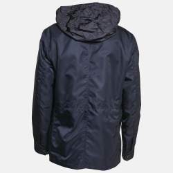 Burberry Navy Blue Synthetic Leather Trim Hooded Jacket XXL