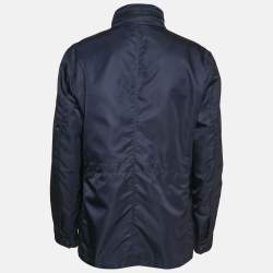 Burberry Navy Blue Synthetic Leather Trim Hooded Jacket XXL