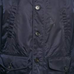 Burberry Navy Blue Synthetic Leather Trim Hooded Jacket XXL
