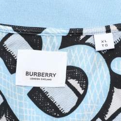Pre Owned Burberry Blue TB Logo Monogram Cotton & Knit Collar Detail Bowling Shirt XL