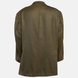 Pre Owned Burberry Vintage Khaki Green Plaid Wool Single Breasted Blazer 5XL