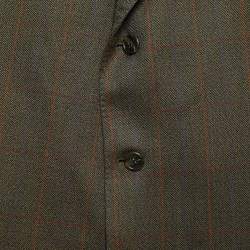 Pre Owned Burberry Vintage Khaki Green Plaid Wool Single Breasted Blazer 5XL