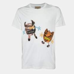 Burberry White Creature Print Studded Cotton T-Shirt L