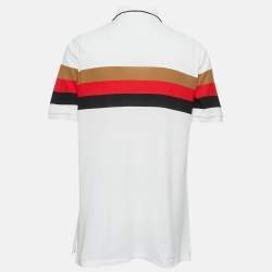 Pre Owned Burberry White Striped Cotton Pique Polo T-Shirt M