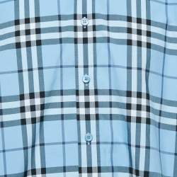 Pre Owned Burberry Blue Checked Cotton Long Sleeve Shirt XL