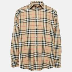 Burberry Beige Checked Cotton Long Sleeve Shirt XL