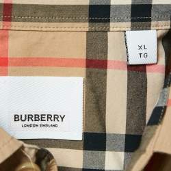 Burberry Beige Checked Cotton Long Sleeve Shirt XL