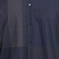 Pre Owned Burberry Navy Blue Printed Cotton Button Front Shirt XXL