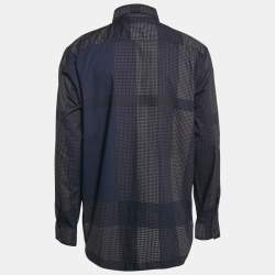 Pre Owned Burberry Navy Blue Printed Cotton Button Front Shirt XXL