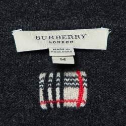 Pre Owned Burberry Charcoal Black Cashmere Knit Zip-Up Hooded Jacket M