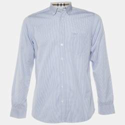 Burberry Blue Pin Checked Cotton Button Down Shirt M