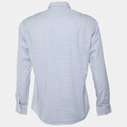 Burberry Blue Pin Checked Cotton Button Down Shirt M
