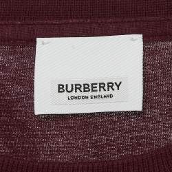 Pre Owned Burberry Burgundy Logo Embroidery Cotton Crew Neck T-Shirt XXL