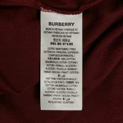 Pre Owned Burberry Burgundy Logo Embroidery Cotton Crew Neck T-Shirt XXL
