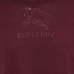 Pre Owned Burberry Burgundy Logo Embroidery Cotton Crew Neck T-Shirt XXL