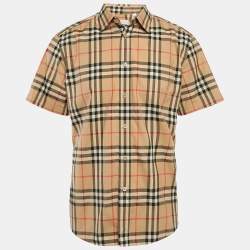 Burberry Beige Tartan Check Cotton Half Sleeve Shirt L