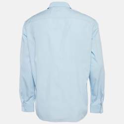 Pre Owned قميص بربري أزرار أمامية قطن أزرق مقاس كبير جداً