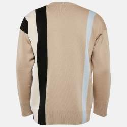 Burberry Beige Kadey Split Logo Stripe Wool Knit Sweater M