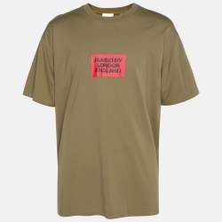 Burberry Olive Green Cotton Fenson Square Logo T-Shirts L