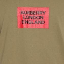 Burberry Olive Green Cotton Fenson Square Logo T-Shirts L
