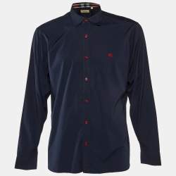 Burberry Navy Blue Cotton Button Front Shirt XL