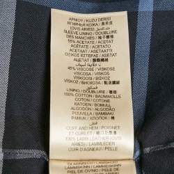 Burberry Navy Blue Cotton & Black Leather Zip Front Jacket M