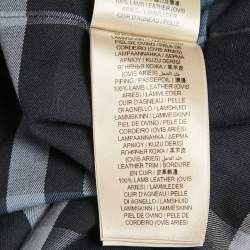 Burberry Navy Blue Cotton & Black Leather Zip Front Jacket M