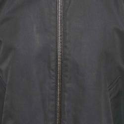 Burberry Navy Blue Cotton & Black Leather Zip Front Jacket M