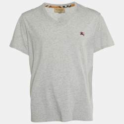 Burberry Grey Cotton V-Neck T-Shirt XXL