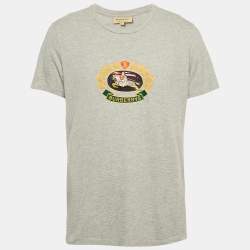 Burberry Grey Logo Embroidered Jersey T-Shirt L