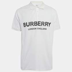 Burberry White Logo Print Cotton Pique Polo T-Shirt M