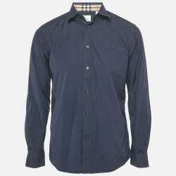 Burberry Navy Blue Cotton Nova Check Cuffed Long Sleeve Shirt M