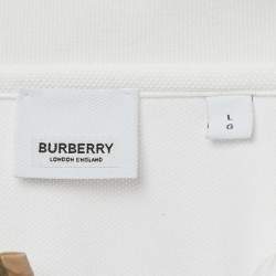 Burberry White Cotton Pique Polo T-Shirt L