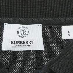 Burberry Black Logo Embroidered Cotton Polo T-Shirt L