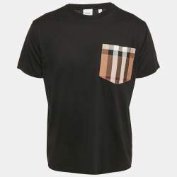 Burberry Black Cotton Checked Pocket Detail Crew Neck T-Shirt S