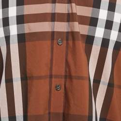 Pre Owned Burberry Brown Checkered Cotton Full Sleeve Shirt XL