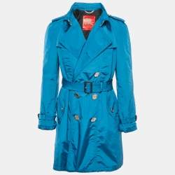 Burberry Prorsum Teal Blue Synthetic Trench Coat M