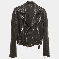 Pre Owned Burberry Black Leather Biker Jacket M