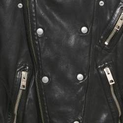 Pre Owned Burberry Black Leather Biker Jacket M