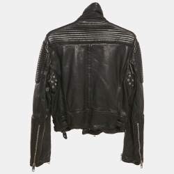 Pre Owned Burberry Black Leather Biker Jacket M