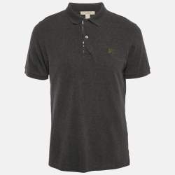 Burberry Grey Logo Embroidery Cotton Polo T-Shirt L