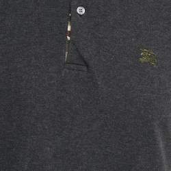 Burberry Grey Logo Embroidery Cotton Polo T-Shirt L