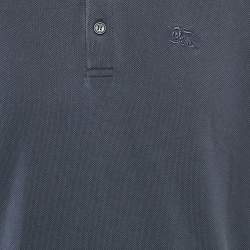 Pre Owned Burberry Navy Blue Logo Embroidery Cotton Pique Polo T-Shirt L