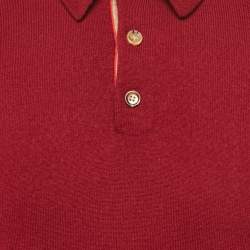 Pre Owned Burberry Dark Red Wool Knit Long Sleeve Polo T-Shirt XS
